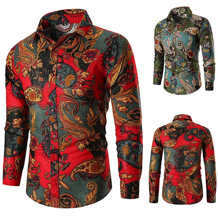 

Vintage Casual Slim Fitted Streetwear Clothes Dark Colour Curios Luxury Printing Blouse Shirts For Mens