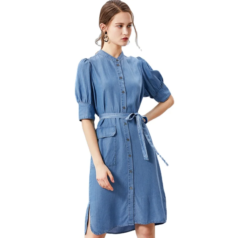 

Customized Half Sleeve Pocket Ladies Denim Dress Denim Dress for Women, Customized colors