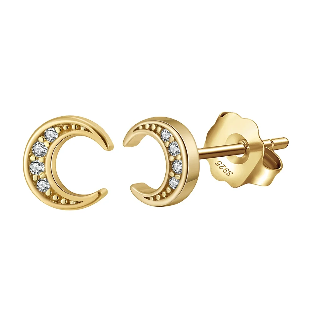 RINNTIN APE29 Moon Earrings Jewelry Wholesale 925 Sterling Silver Stud Earrings Women