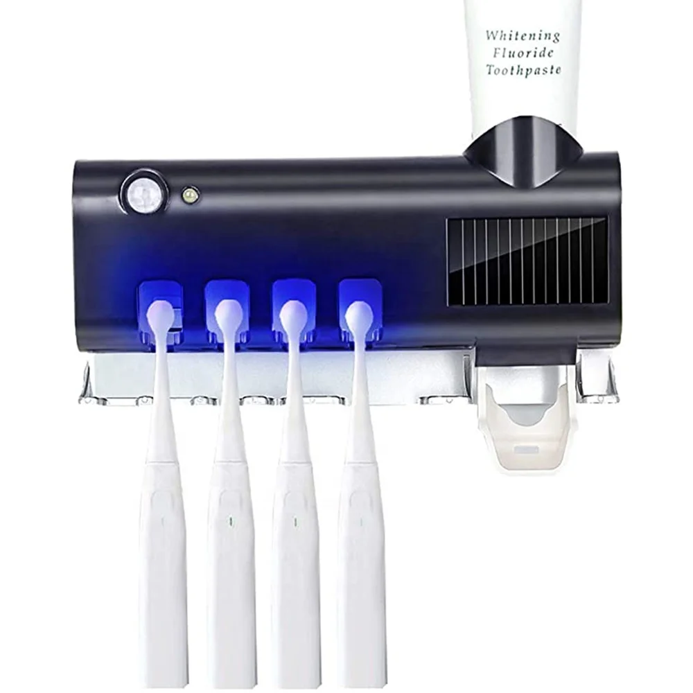 

UV Disinfection Toothbrush Holder Wall Mounted Kids Adult Hands -Free 4 Sets Toothbrush Holder Automatic Toothpaste Dispenser