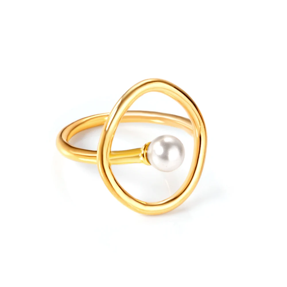 

Gold Plated Finger Ring U Shaped Designs Pearl Jewelry Ring Freshwater Pearl Ring For Women
