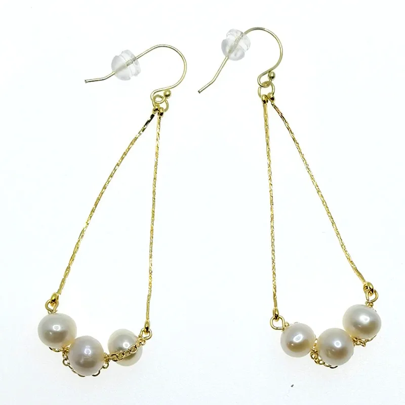 

E556 Factory Direct Sale Triangle Drop Earring Real S925 Silver Hooks Pearl Jewelry