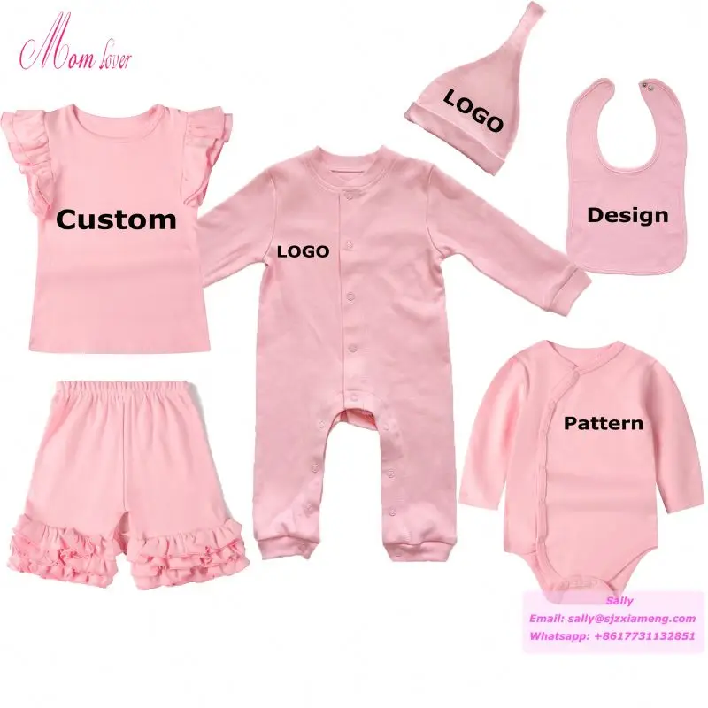 

Custom Baby Onesie Romper 100% Cotton Infant Toddler Onesie Set Custom Baby Clothing Gift Newborn Baby Girl's Clothes Romper Set, Customized color