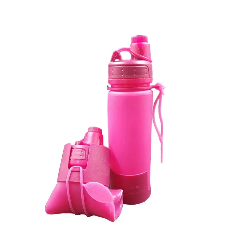 

Ready To Ship High Quality Pink Collapsible Water Bottle With Lids