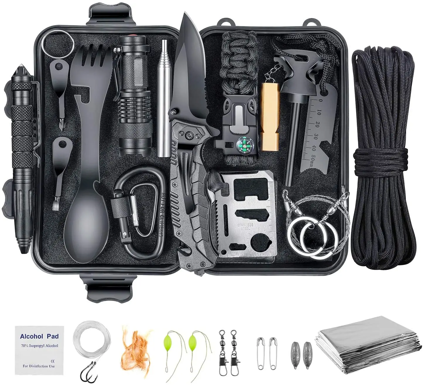 

Emergency Survival Kit 30 in 1 Survival Gear and Equipment forFishing Hunting Hiking Camping Gear