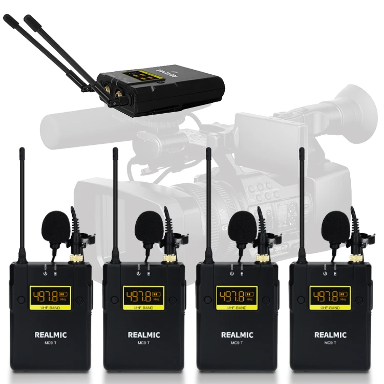 

Wireless Microphone System Professional UHF Lavalier Lapel Mic with 4X Transmitters for DSLR Cameras Camcorder Video Recording