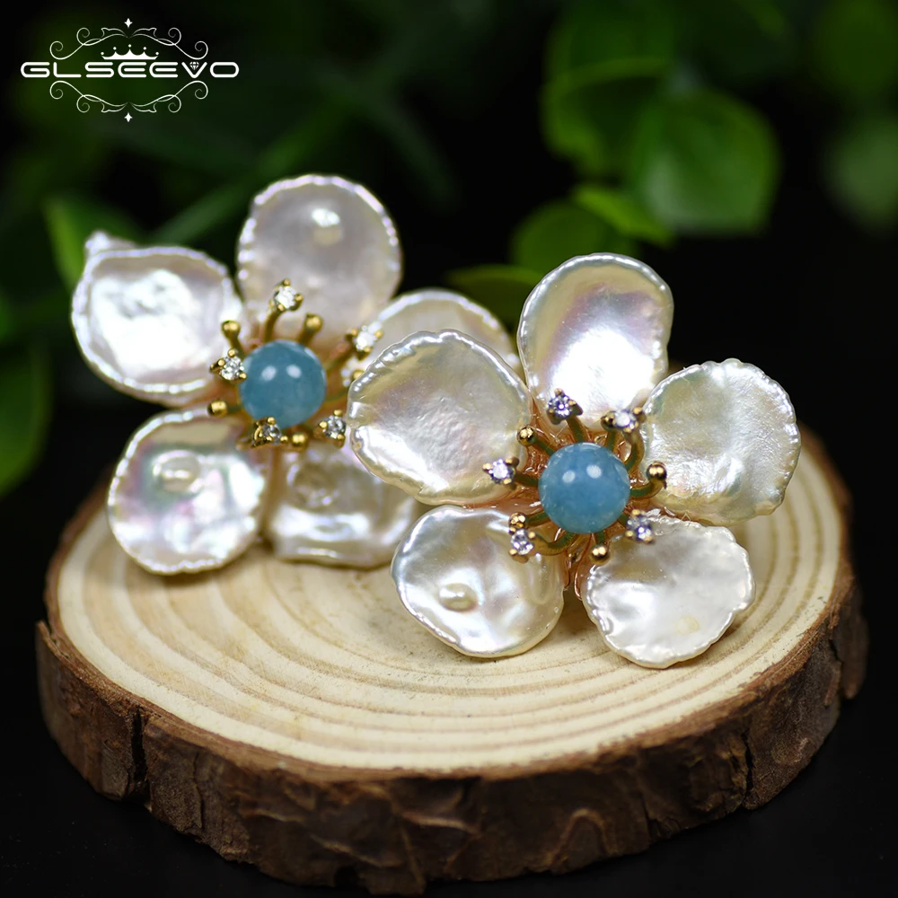 

Natural Baroque Pearl 925 Sterling Silver Stud Earring For Women Flower Amazonite Earrings Fine Jewellery earrings bulk