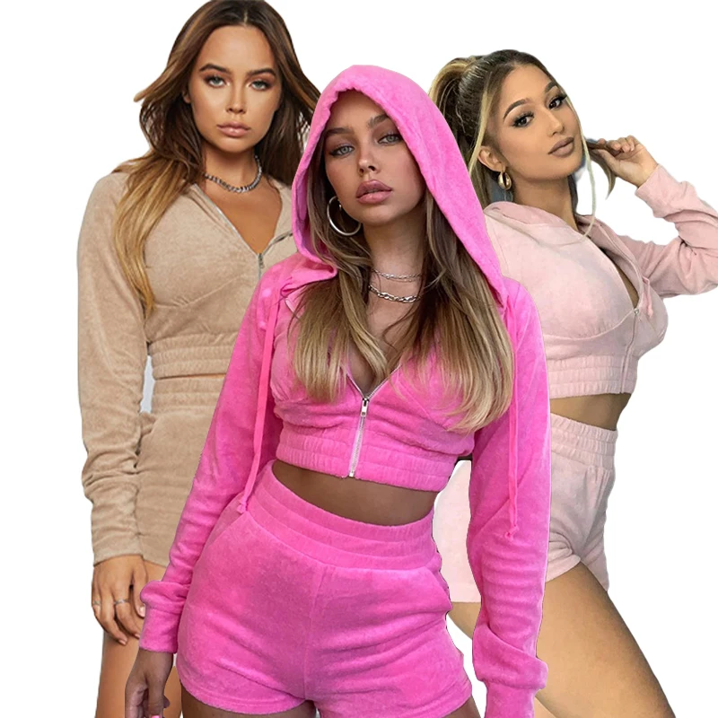 

Fashion 2022 Women's Sets Hooded Crop Top Solid Color Long Sleeve Women Two Piece Set 2 Piece Set Women, Picture color