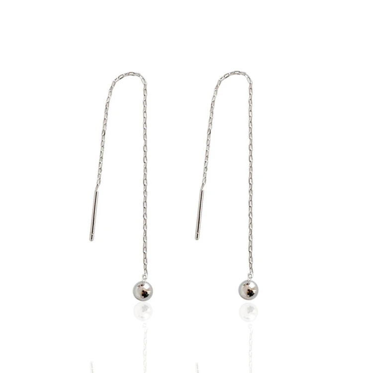 HED005 S925 Silver Long Earrings for Women Simple Chain Wire Bead Drop Fashionable Trendy Design for Weddings Parties Gifts