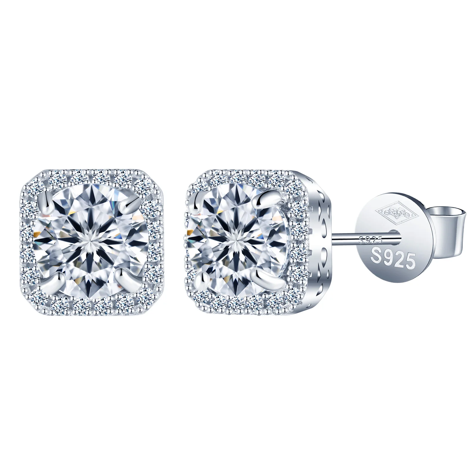 Wholesale VVS1 Moissanite Earring 0.5ct 1ct White Diamond 925 Sterling Silver Square Moissanite Earring