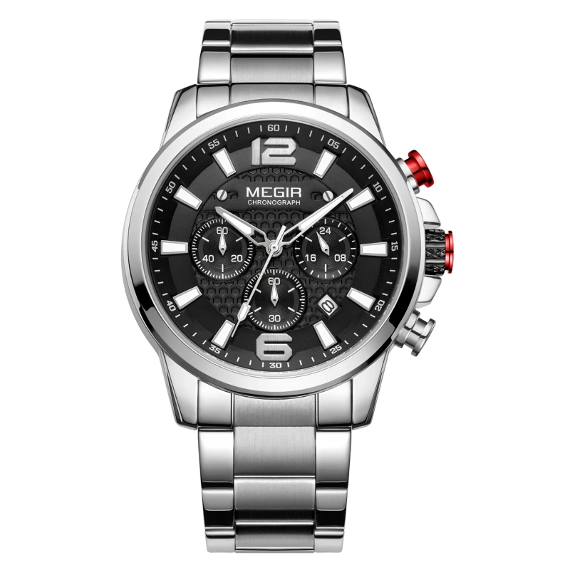 

Reloj Hombre MEGIR 2156 Original Brand Luxury Men Wrist Watch Military Chronograph Quartz Mens Watches, Black, silver, blue