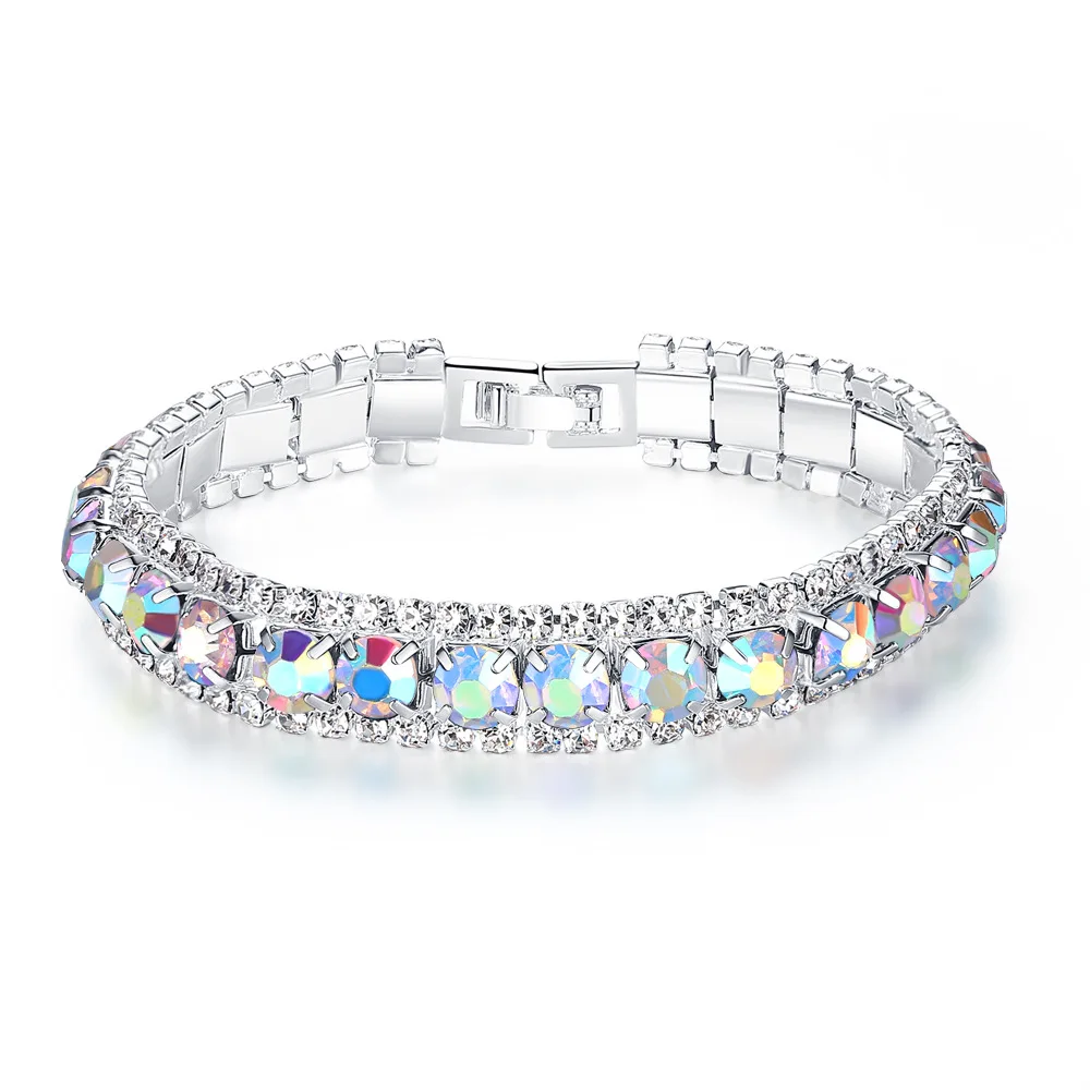

2019 Hot Ladies Link Chain Charm Copper Bracelet Jewelry Fashion Full AAA Zircon Austrian Crystal Bracelet (KB8213), As picture