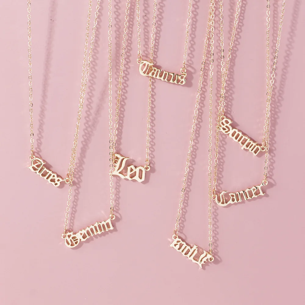 

Personality Fashion Hot Seller Gold Plated Metal 12 Zodiac Sign Pendant Horoscope Charm Chain Necklace For Women, 1 colors available