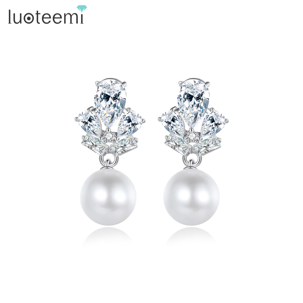 

LUOTEEMI Earing Woman Cubic Zirconia Lady Fashion Zircon Statement 2022 Jewelry New Hot Pearl Drop Earrings