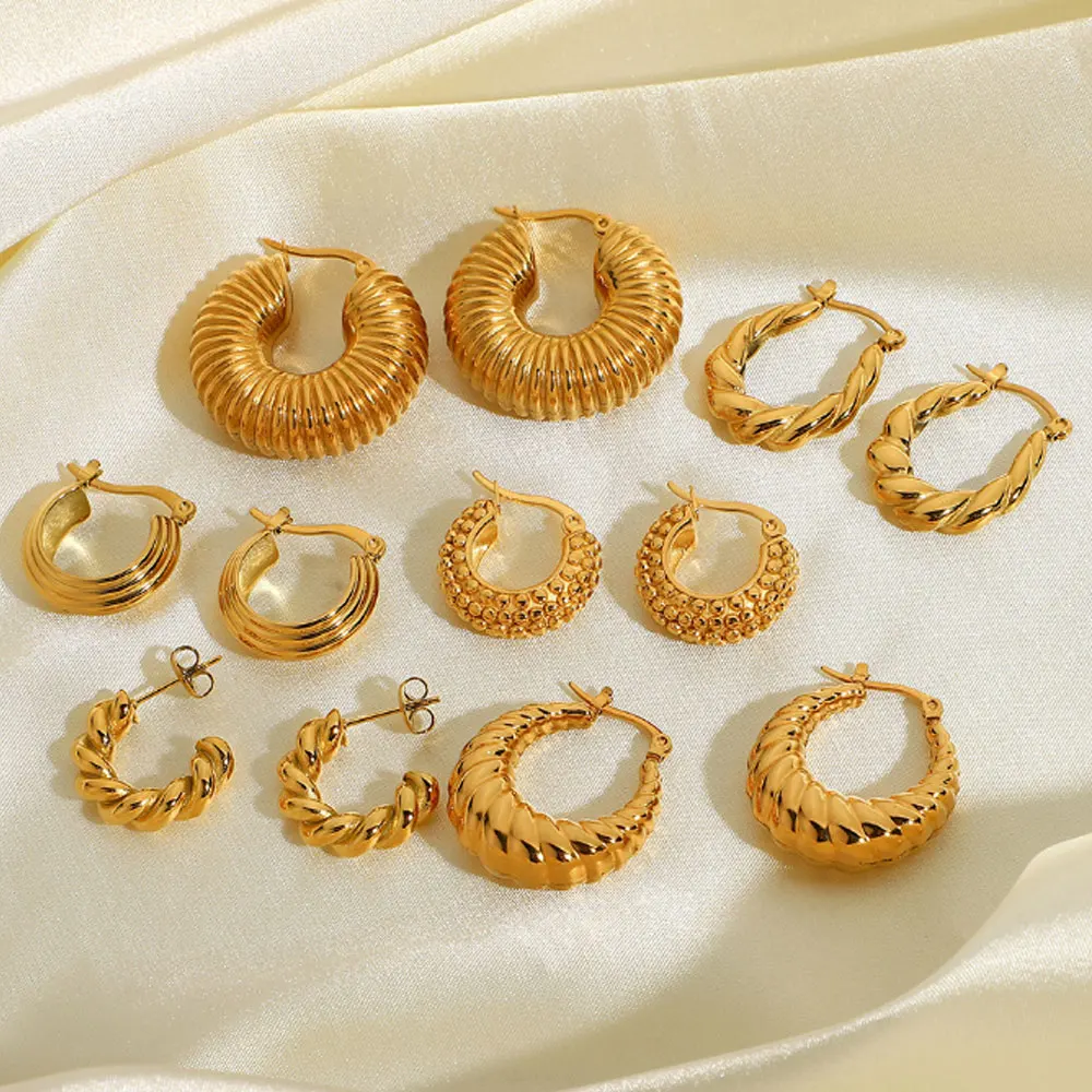 

popular french style fashion stainless steel crossaint huggie c hoop earring women earrings, Gold