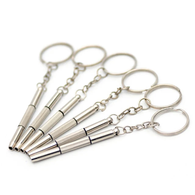 

Portable Aluminum Steel Eyeglass Screwdriver Sunglass Watch Repair Kit Screwdriver Hand Tools Keychain, Silver