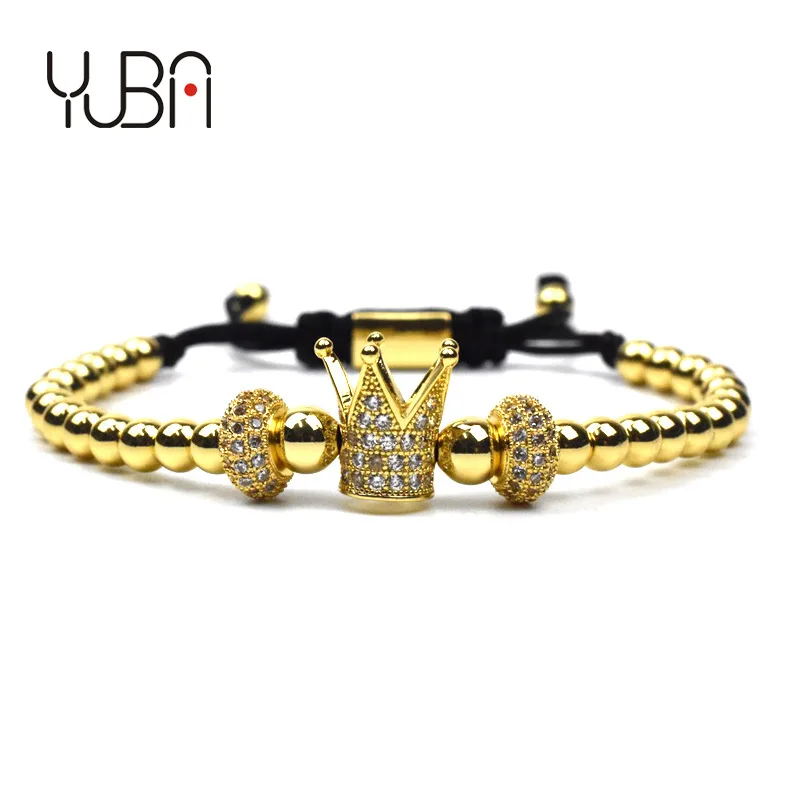 

Copper Micro-Inlaid Zircon High Crown Braid Beads Adjustable Bracelet