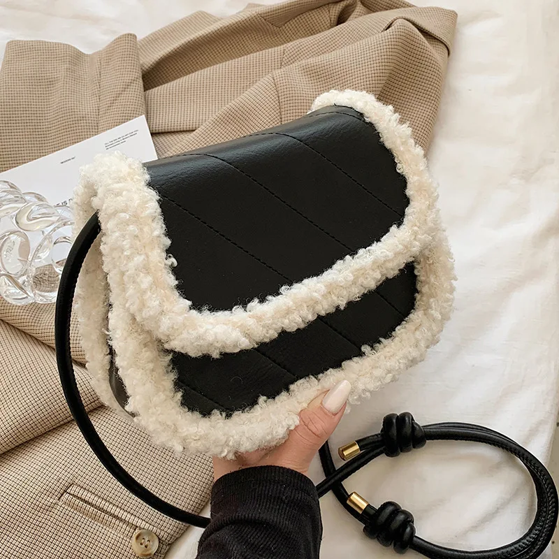 

LIKEBAG fashion trends ladies shoulder bags High-grade PU leather lamb wool plush handbags for women luxury