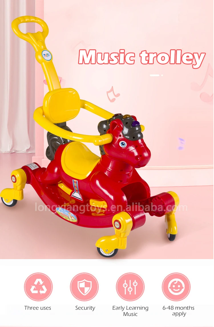 Children's Rocking Horse Toy  Multifunctional Plastic Baby Walker Trolley Toy With Music