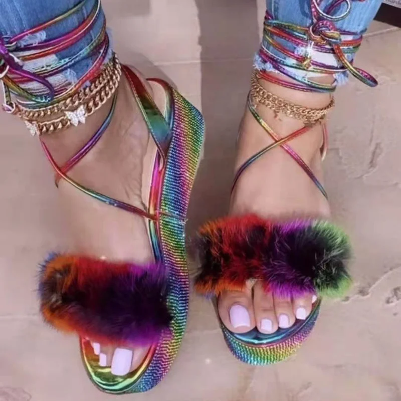 

WE42 New Arrivals Ladies Lace Up Rhinestone Sandals Bling Platform Sandals 2021, As picture or custom