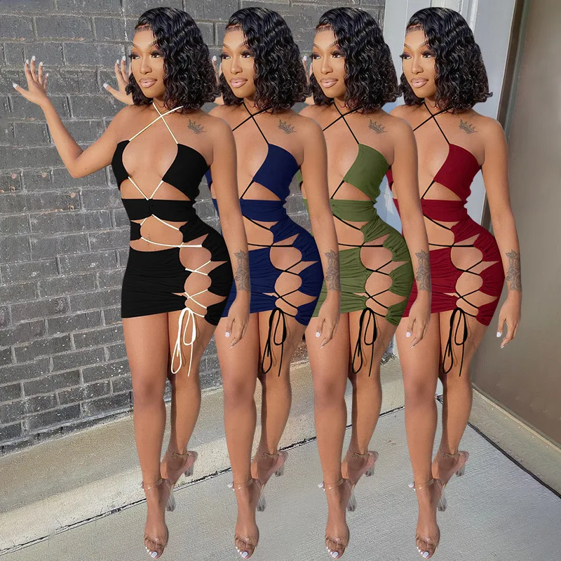 

2021 Womens casual dresses Halter Bright Drill Bandage Dress Backless Sexy NightClub Women Wear Bodycon Bandage Dresses