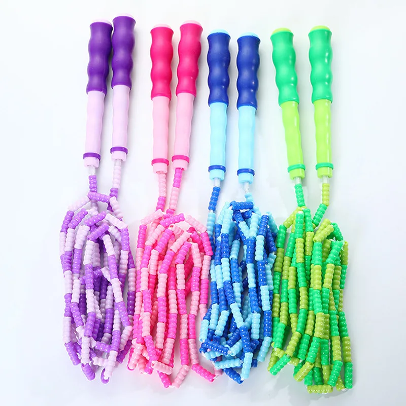 

High Quality GYM Plastic Jump Rope Colorful Outdoor or Indoor Workout Beads Skipping for fitness, Blue,green,pink,purple