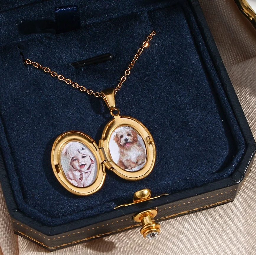 

Oval Custom Frame Locket Picture Necklace Stainless Steel Gold Plated Picture Necklace Pendant Jewelry