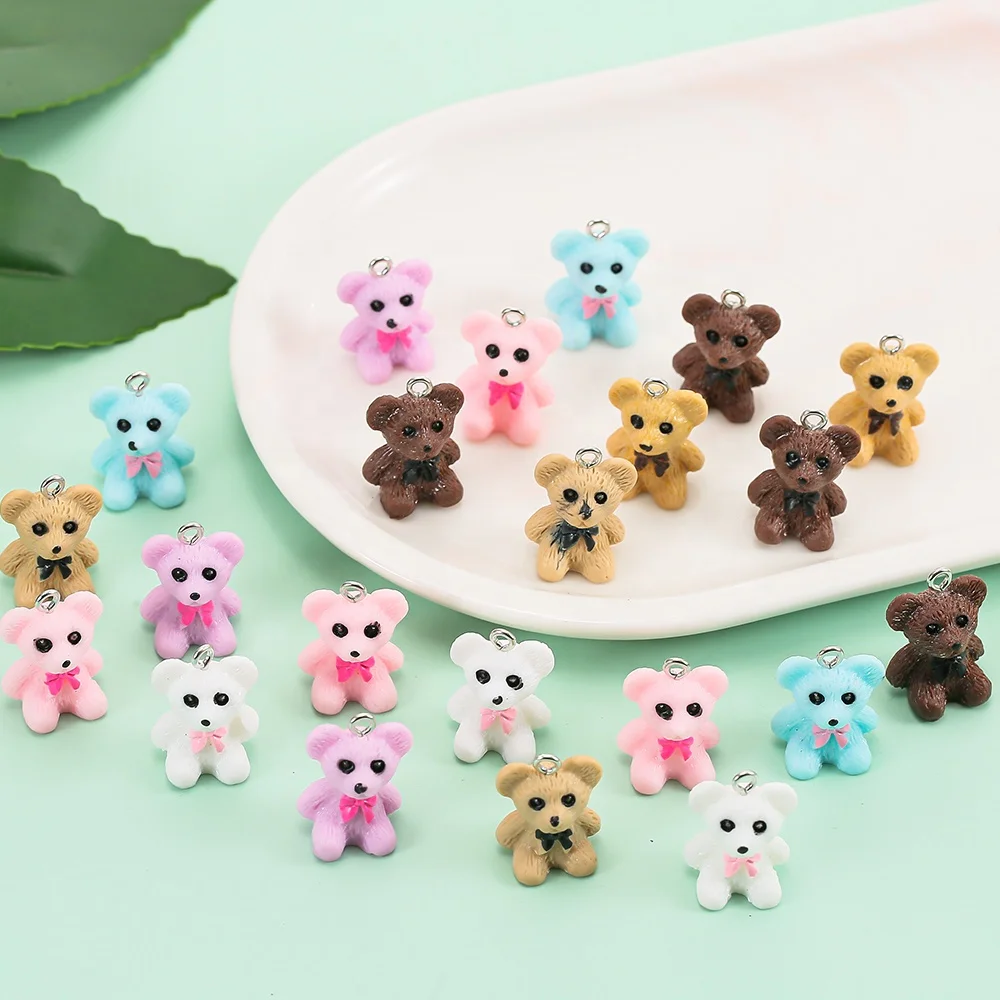 

Cartoon Mini Bear Animal resin pendant charms Handmade DIY Earrings keychain Necklaces women kid girl Jewelry making Accessories, Mixed color