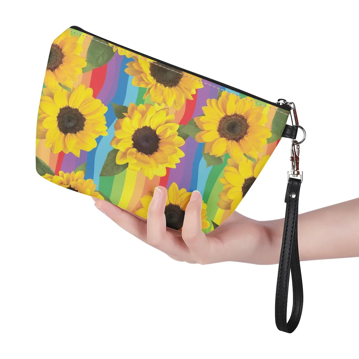 

2021 low price design yellow sunflower logo waterproof cosmetic bag Mini easy to carry silicon cosmetic bag Fashion cosmetic bag, Picture