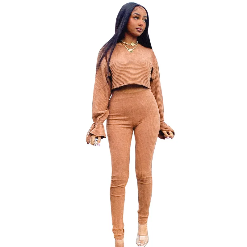 

2021 Women's Hoodies Solid Colors Two Pieces Sets Bandage Long Sleeve Customized Women Fall Clothing, Picture