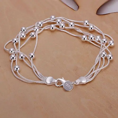 

925 Silver Bracelet Fashion Jewelry 925 Silver Five Line Shiny Ball Bracelet