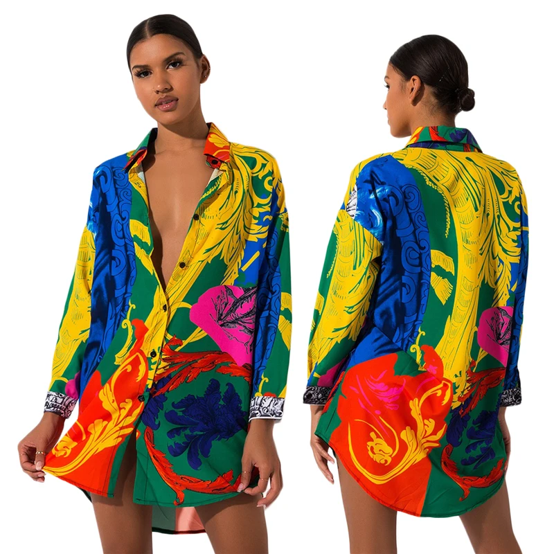 

African style European and American fashion printed loose women's shirt wholesale