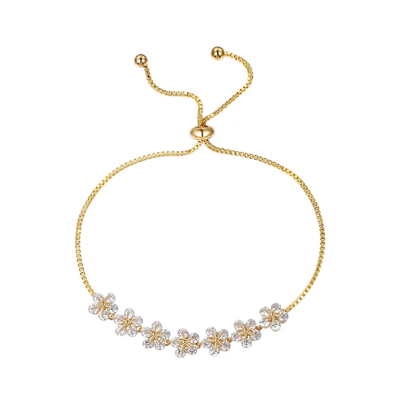 

Hesiod Korean Style Flower Shaped Copper Micro Pave Zircon Adjustable Bracelet