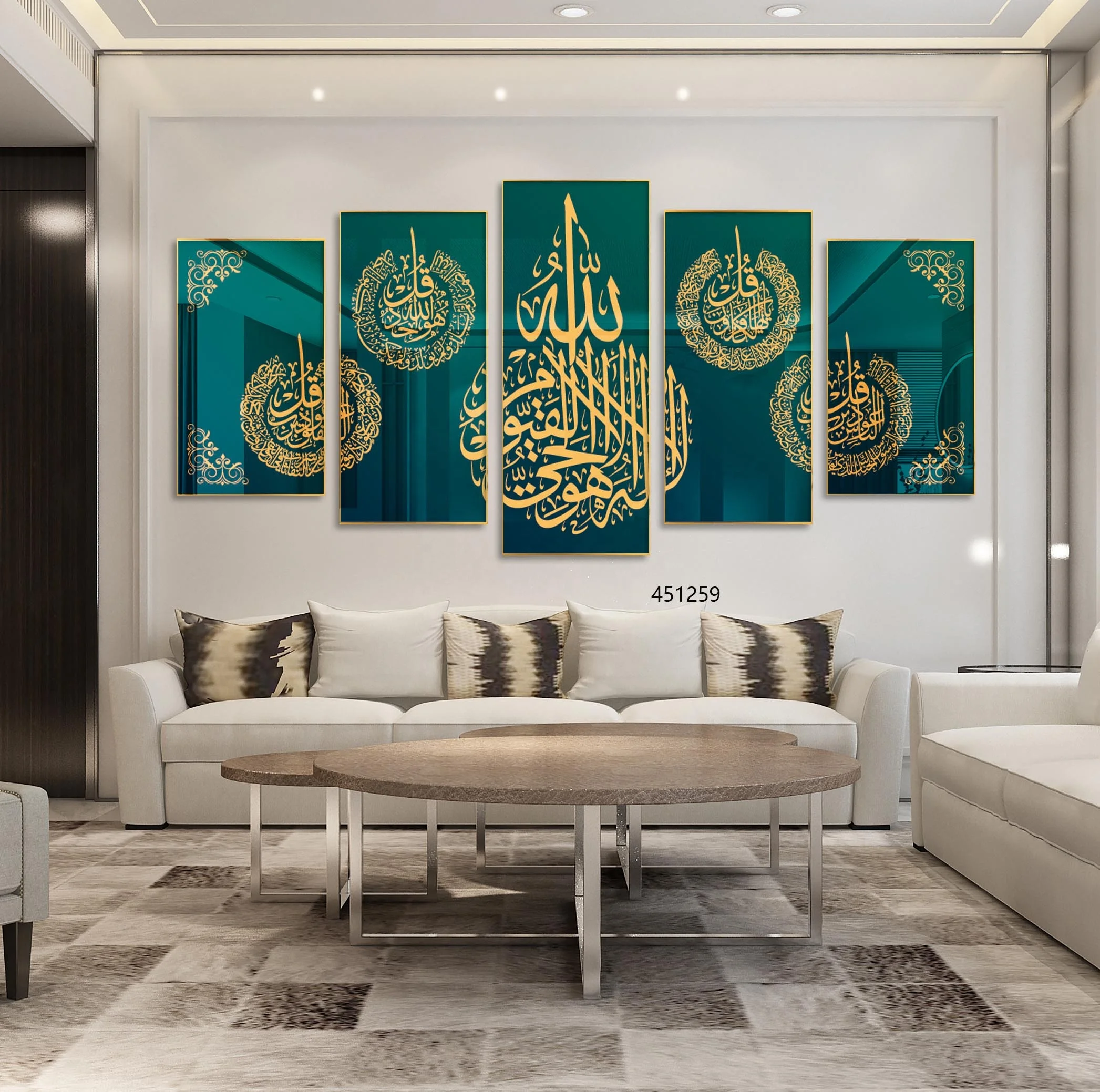 

muslim Wall Art decor Metal Framed crystal porcelain paintings UV printing on Acrylic 5 panel slamic Art Arabic Calligraphy