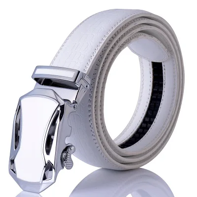 

D1641 High Quality Mens White Waist PU Genuine Leather Automatic Buckle Belts
