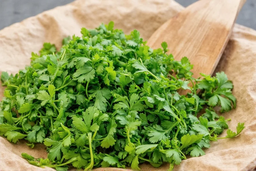 Close-up of dried cilantro leaves in a glass jar