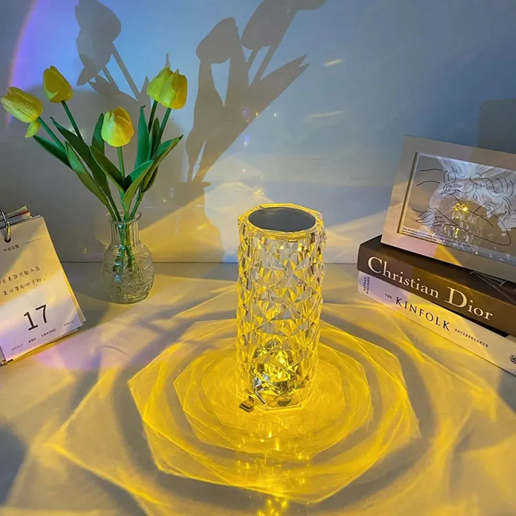 

2022 Factory wholesale price 16 colorFixtures Xmas Gift Touch Lamp USB Romantic LED Crystal Desk Table Lamp Rose Light Projector