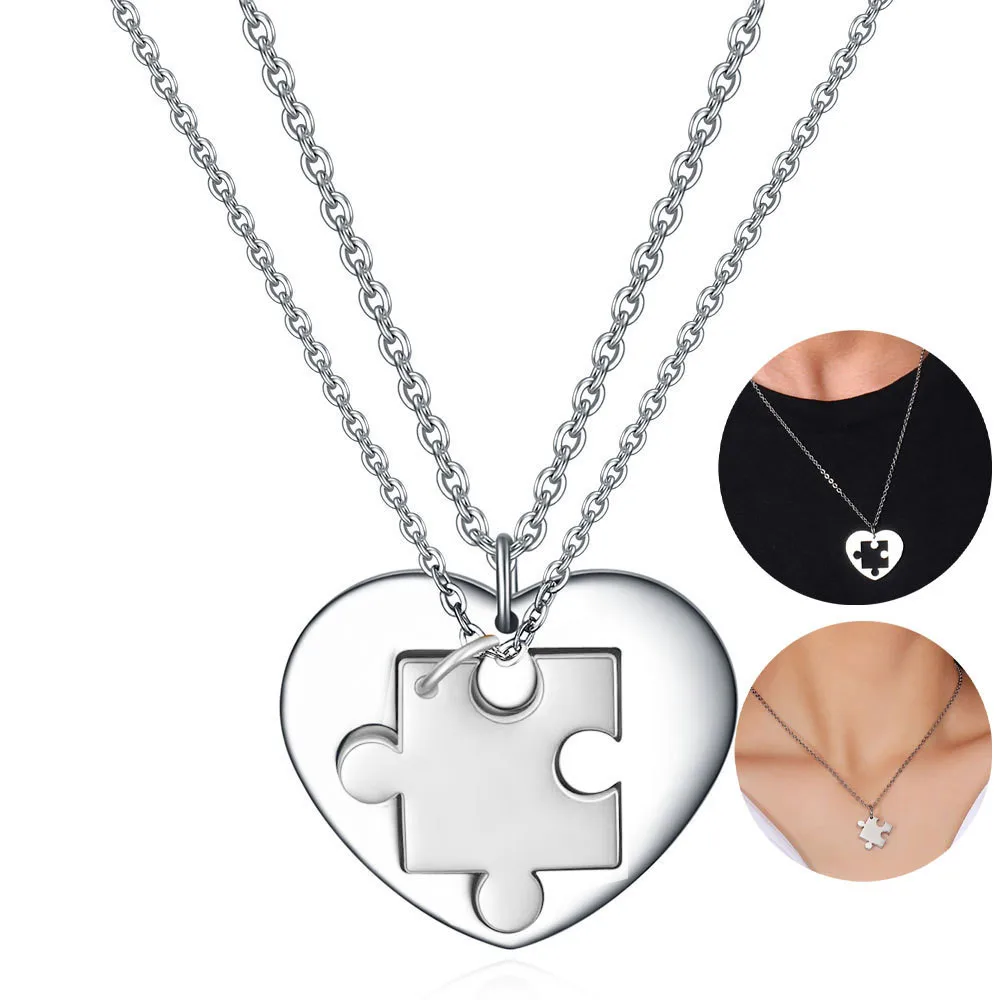 

LWB40212 Lover Couple Necklaces Heart Puzzle Titanium Stainless Steel Necklace Trendy Valentine's Day Gift 2Pcs/Set Jewelry