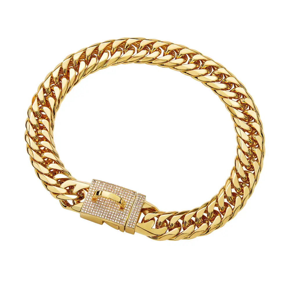 

Wholesale 16MM Stainless Steel Luxury Dog Collar Heavy Duty Necklace Link Cuban Dog Gold Chain