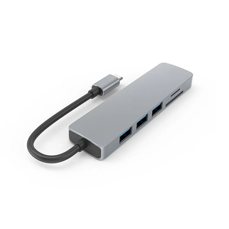 

6 in 1 type c hub 3.0 usb port card reader usb c hub dock station for macbook, Dark grey