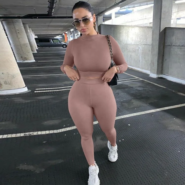 

2021 hot sale popular jogging suit for women long sleeve solid color casual two piece pants set, Colors of 2 piece pant set women