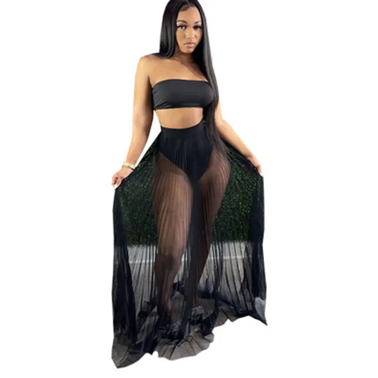 

2021 Fashion women's hot push three piece nightclub swimsuit with wrapped breasts and mesh skirt women mesh dress