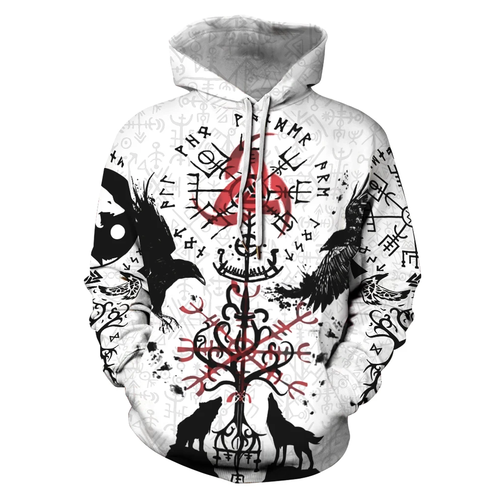 

New Men Women Cool Viking Tattoo Odin's Raven Fenrir Wolf 3D Digital Print Hoodies Pullovers Sweatshirt