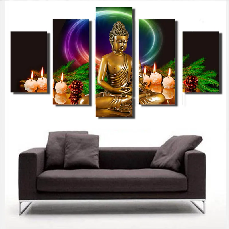 

Wall Decor Canvas Buddha Living Room Islamic Calligraphy Beautiful Scenery 5 Panel Art Picture Kitchen Painting