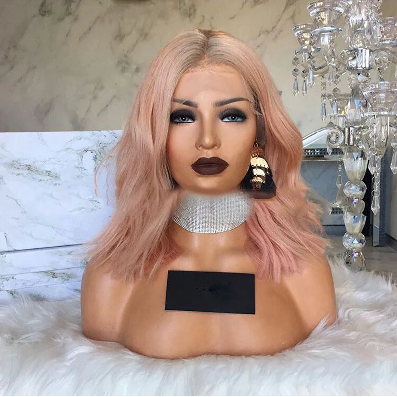

Hot Selling 100% Brazilian Human Hair High temperature silk Color Pink Bob Wig For Women, Natural color lace wig