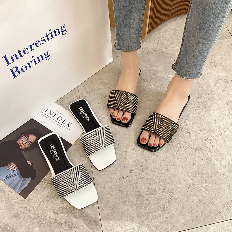 

Geometric figure sexy casual slippers sandals VV, White,black