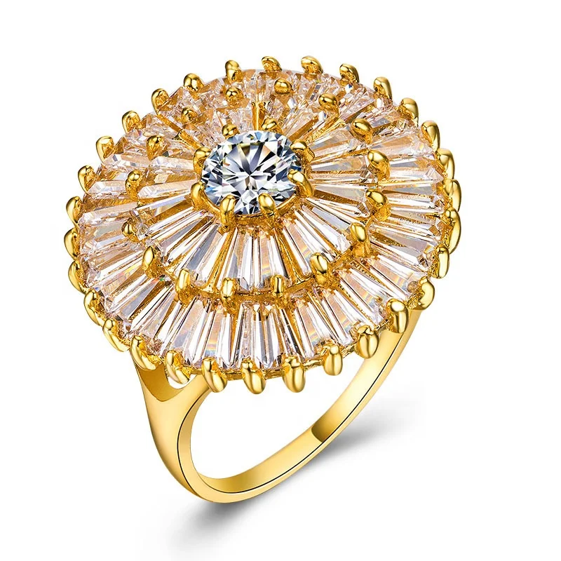 

New Fashion Flower Design Round Charm Jewelry Cubic Zirconia Ring Birthday Cocktail Party Ring