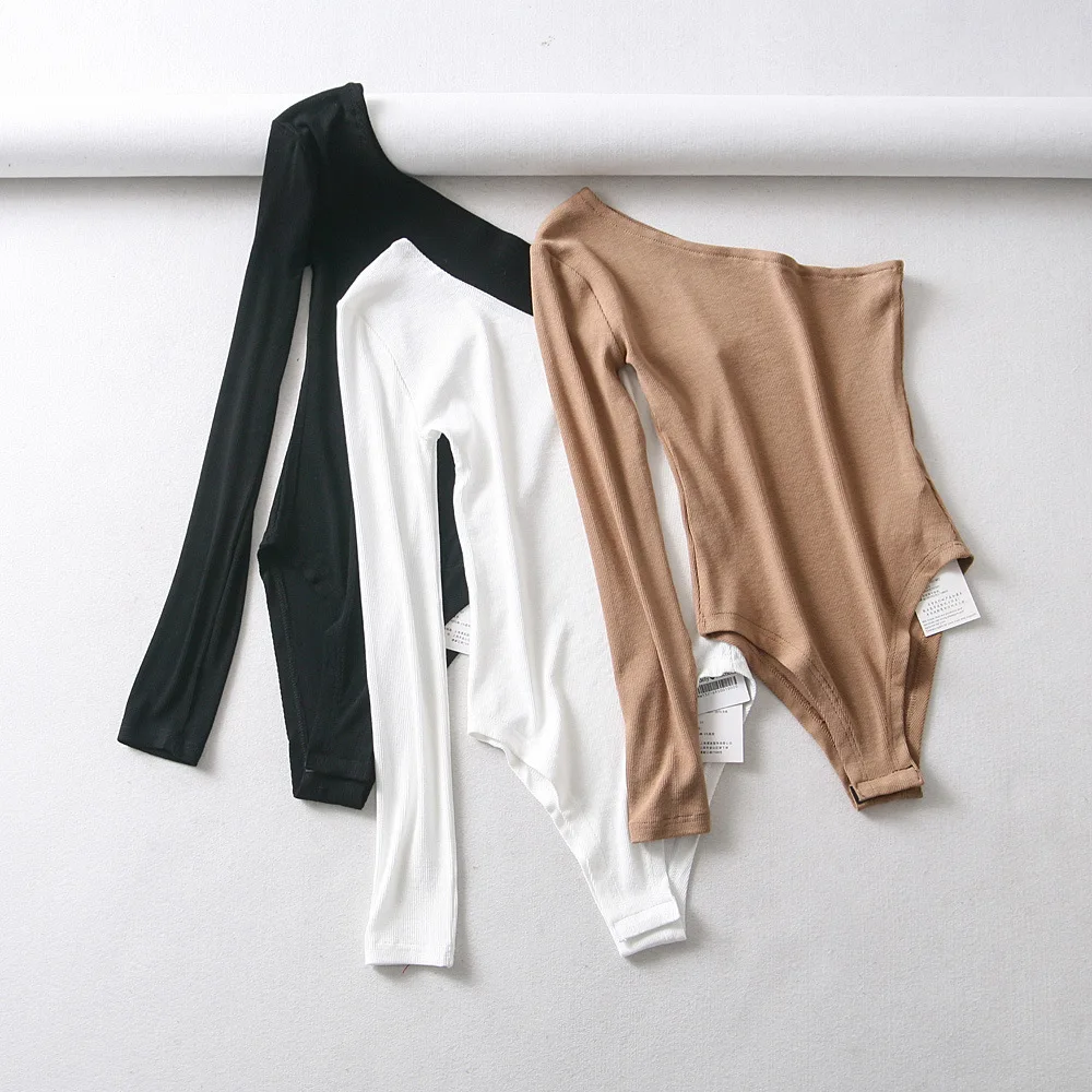 

wholesale Summer High quality slim shape jumpsut One Shoulder New Design Tops Long Sleeve Sexy Ladies Bodysuit, Picture colors