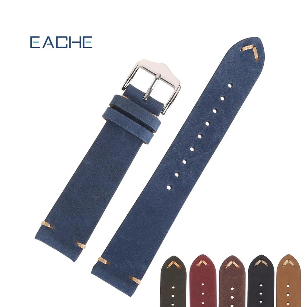

LAIHE Wholesale Luxury Handmade Mens Women Crazy Horse Genuine Leather Watchband Watch Band 18mm 20mm 22mm Watch Strap