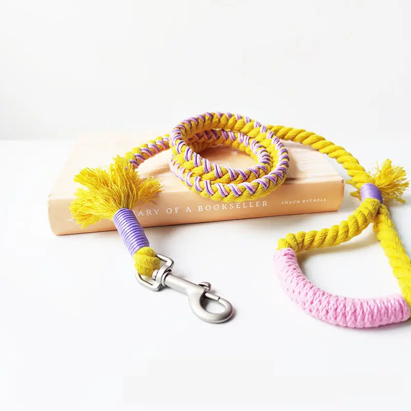 

INS Style Handmade Colorful Cotton Rope Pet Cotton Traction Leash Multi Color Dog Leash